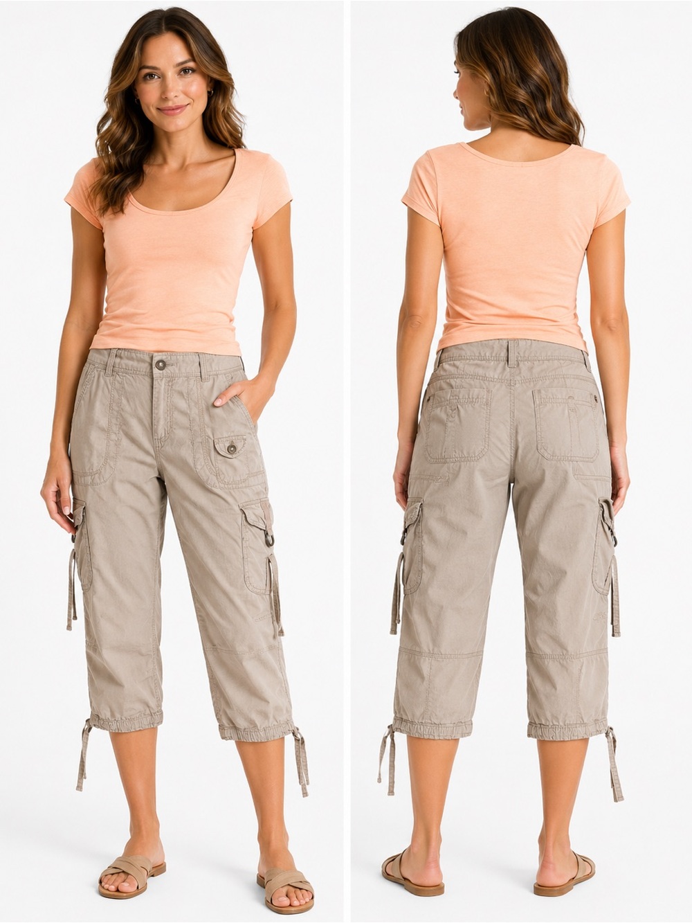 Calvin Klein Jeans Women's Tan Cargo Capris with Peach Top